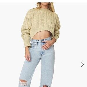 WeWoreWhat Cropped Mock Neck Cable Sweater in Desert XS NWOT